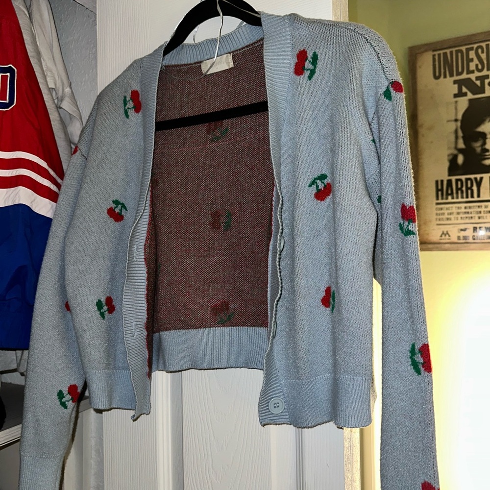 Altar'd State Light Blue Cherry Cardigan